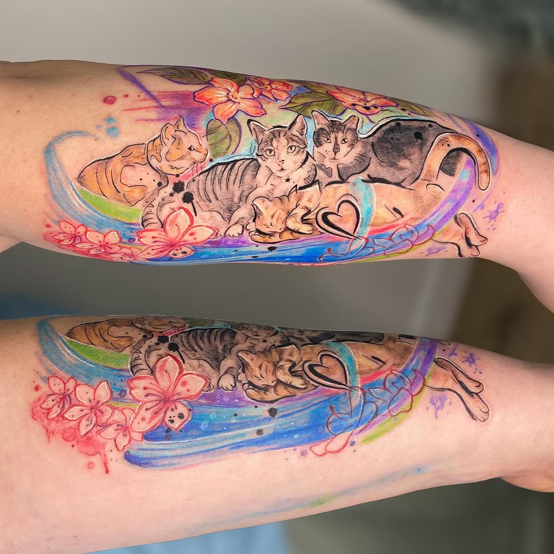 🐈‍⬛😻Really loved doing this very personal tattoo for Kinga.😻I did this tattoo some time ago and never shared a picture.🌺
.
.
.
#catttattoo #cutetattoo #colourtattoo #tattooart #watercolourtattoo#tattoo #ink #waterfordtattoo #watercolourtattoo #inkedgirls #meaningfultattoos #flowertattoo #colourt