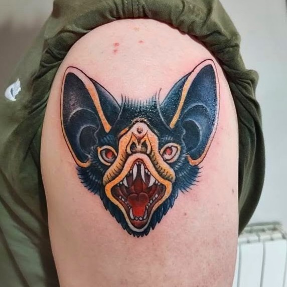 Bat from my flash , freshly tattooed @skincitytattoodublin . 
Come get tattooed 🤗 
#tattoo #tattoos #tattooflash #tatttooart #tattooed