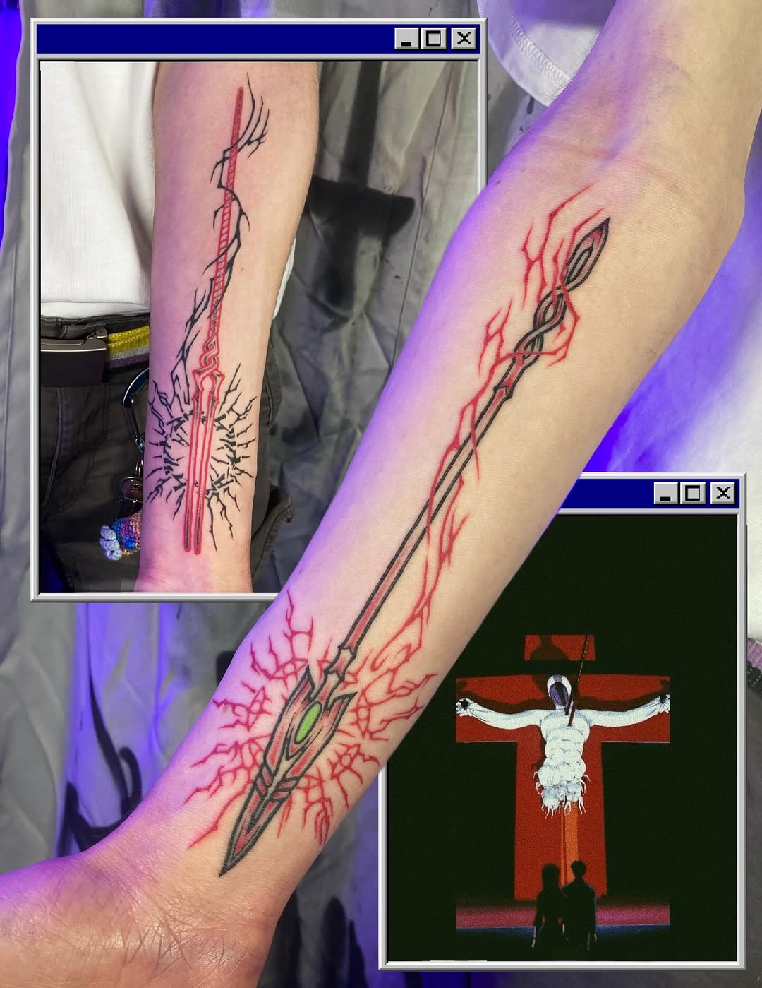 Custom Evangelion tattoos for Mads ⚔️⚡️🩸🖤

The Lance of Longinus has the name of Evangelion in a circle around it ⚔️
The Spear of Cassidus has the 7 eyes of the EVA logo around 👁️👁️👁️👁️👁️👁️👁️

Hit me up with your custom ideas!💡 

@studio_ex_ 
@holymountainsupplies 
@k2_cartridges 

#evange